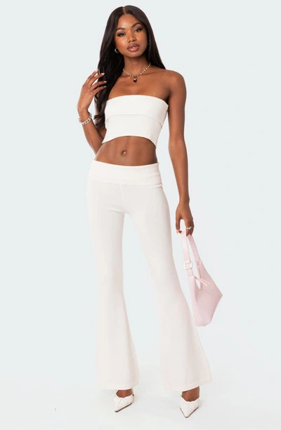Edikted Desiree Foldover Strapless Rib Knit Crop Top In White