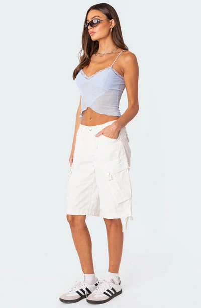 Edikted Crossover Mesh Crop Camisole In Light-blue