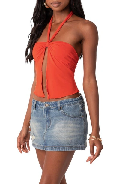 Edikted Julia Split Front Halter Top In Orange
