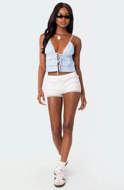 Shop Edikted Candy Tie Front Cotton Camisole In Blue