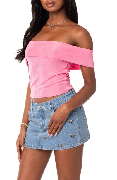 Edikted Mindi Foldover Off The Shoulder Top In Pink
