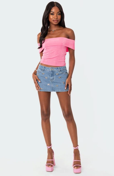 Edikted Mindi Foldover Off The Shoulder Top In Pink