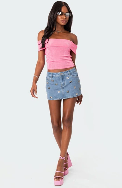 Edikted Mindi Foldover Off The Shoulder Top In Pink