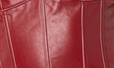 Edikted Moss Lace-up Strapless Faux Leather Corset Top In Burgundy