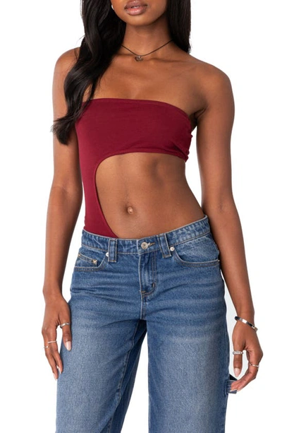 Shop Edikted Indy Cutout Strapless Bodysuit In Burgundy