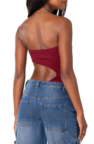 Shop Edikted Indy Cutout Strapless Bodysuit In Burgundy