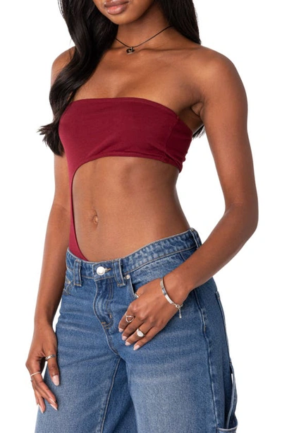 Shop Edikted Indy Cutout Strapless Bodysuit In Burgundy