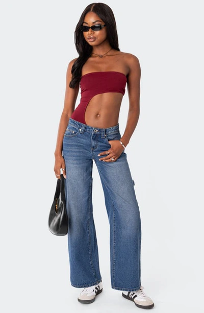 Edikted Women's Indy Asymmetric Cut Out Bodysuit In Burgundy