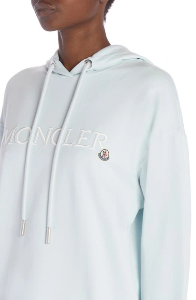 Shop Moncler Embroidered Logo Cotton Fleece Hoodie In Light Blue