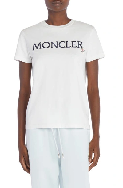 Shop Moncler Embroidered Logo Cotton Crewneck T-shirt In White