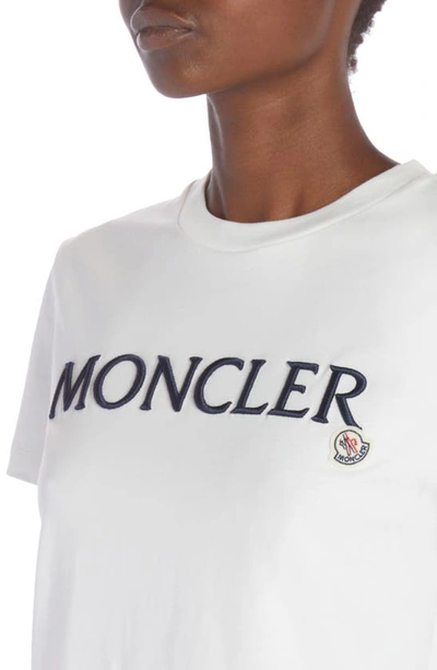 Shop Moncler Embroidered Logo Cotton Crewneck T-shirt In White