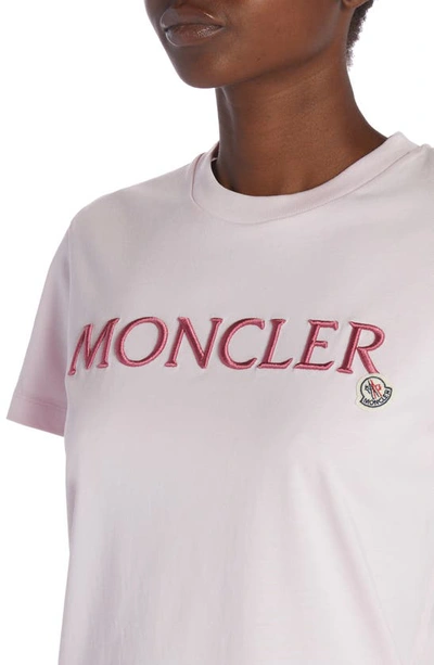 Shop Moncler Embroidered Logo Cotton Crewneck T-shirt In Pink