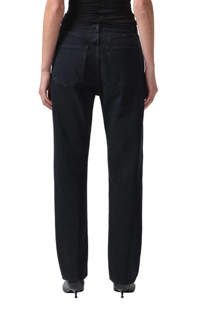 Agolde Black 90s Pinch Waist High Rise Straight Jeans In Crushed