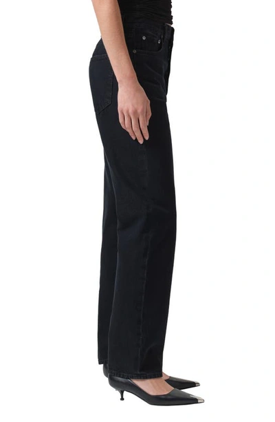 Agolde Black 90s Pinch Waist High Rise Straight Jeans In Crushed