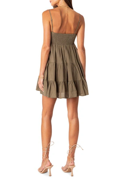 Edikted Ivory Tiered Cotton Babydoll Dress In Olive