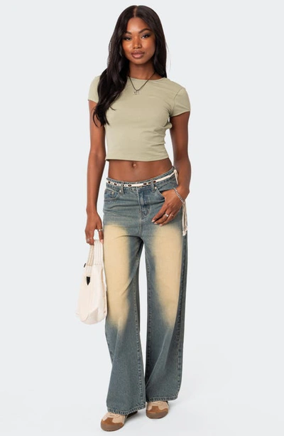 Edikted Women's Open Back T-shirt With Short Sleeve In Green