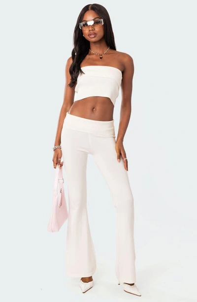 Edikted Women's Desiree Knitted Low Rise Fold Over Pants In White