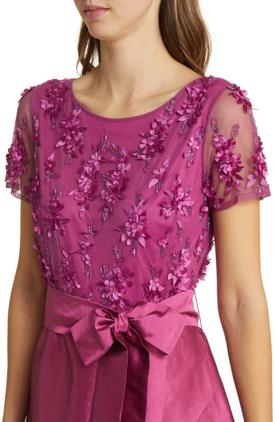 Shop Pisarro Nights 3d Floral Bodice Beaded Gown In Magenta