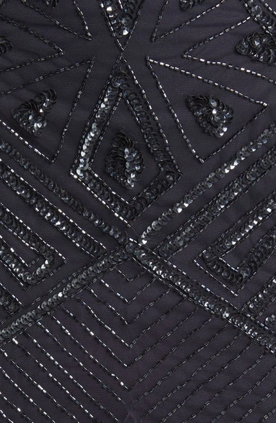 Shop Pisarro Nights Geometric Beaded Sleeveless Gown In Slate