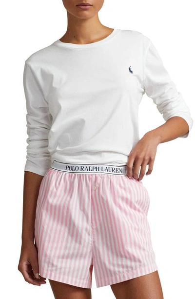 Shop Polo Ralph Lauren Cotton Boxer Pajama Shorts In Pink Stripe