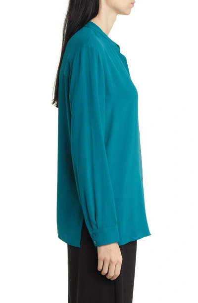 Eileen Fisher Button-down Georgette Crepe Shirt In Peacock