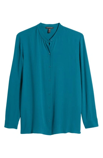 Eileen Fisher Button-down Georgette Crepe Shirt In Peacock