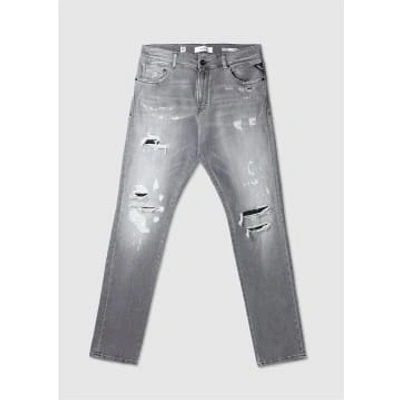Shop Replay Mens Mickym Aged Jeans In Medium Grey