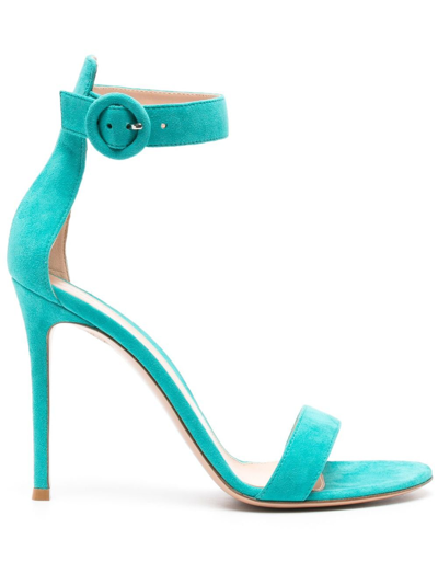 Shop Gianvito Rossi Turquoise Portofino 105mm Suede Sandals In Blue