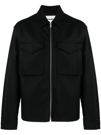 Shop Jil Sander Black Zip-fastening Wool Jacket