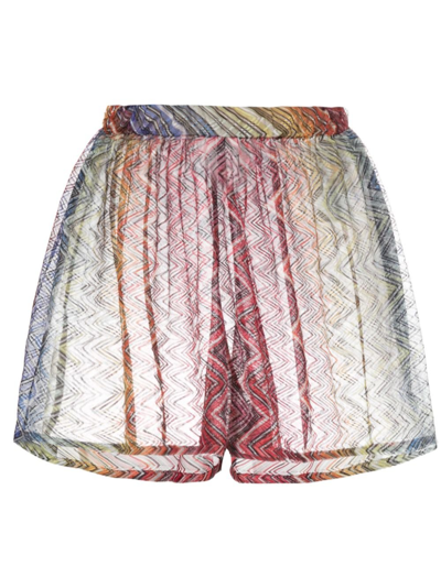Shop Missoni Multicolour Zigzag Semi-sheer Shorts In Red
