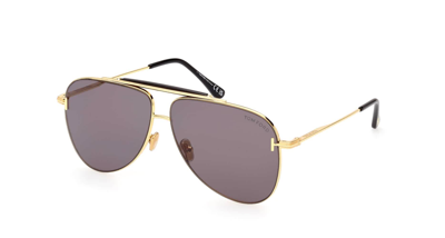 Shop Tom Ford Brady Smoke Pilot Mens Sunglasses Ft1018 30a 60 In Gold