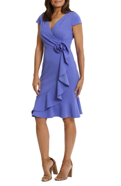 London Times Rosette Faux Wrap Flounce Dress In Very Peri