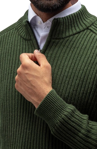 X-ray Rib Quarter Zip Sweater In Olive