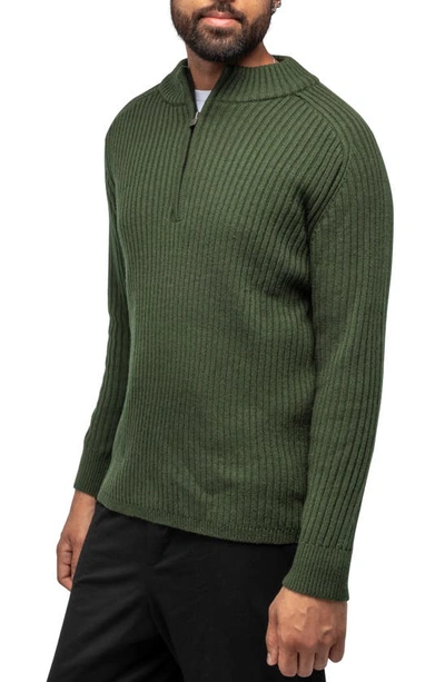 X-ray Rib Quarter Zip Sweater In Olive
