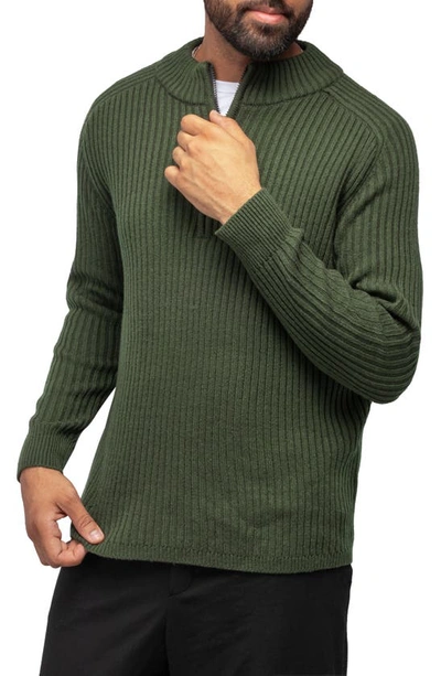 X-ray Rib Quarter Zip Sweater In Olive