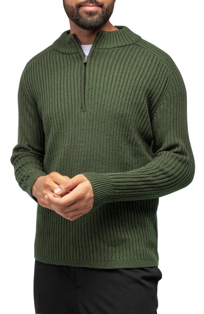 X-ray Rib Quarter Zip Sweater In Olive