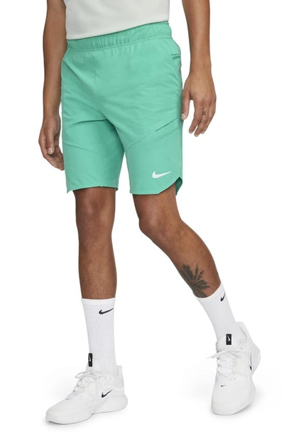 Shop Nike Court Dri-fit Advantage Tennis Shorts In Washed Teal/ Lime/ White