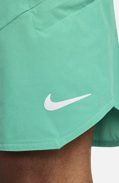 Shop Nike Court Dri-fit Advantage Tennis Shorts In Washed Teal/ Lime/ White