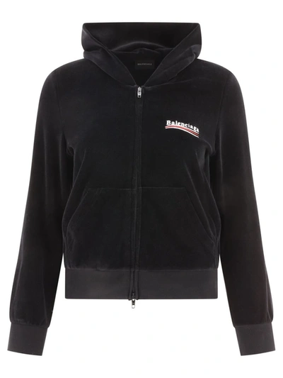 Shop Balenciaga Chenille Hoodie With Logo In Black