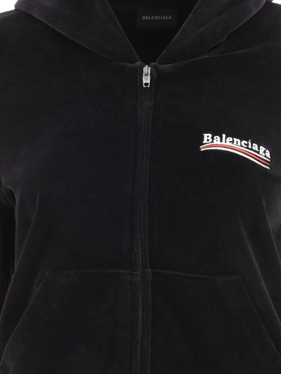 Shop Balenciaga Chenille Hoodie With Logo In Black