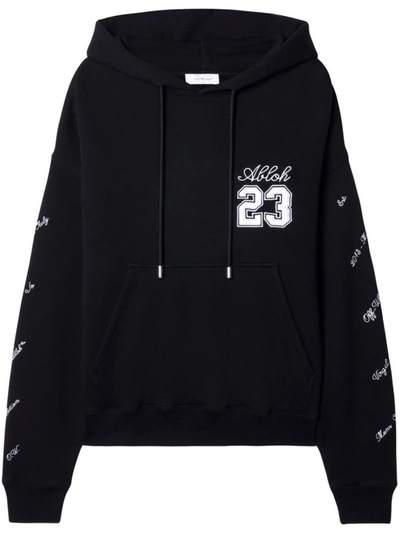 Shop Off-white 23 Skate Logo-embroidered Hoodie In Black White