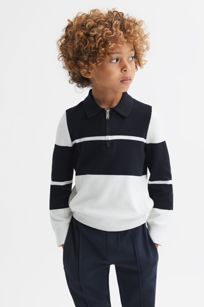 Shop Reiss Tokyo - Navy/white Slim Fit Colourblock Half-zip Shirt,