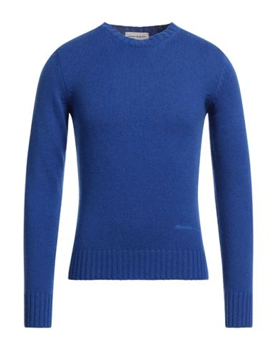 Shop Alexander Mcqueen Man Sweater Bright Blue Size L Cashmere, Viscose, Polyester