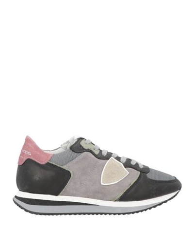 Shop Philippe Model Woman Sneakers Grey Size 6 Textile Fibers, Soft Leather