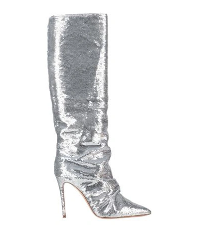 Shop Casadei Woman Boot Silver Size 8 Textile Fibers