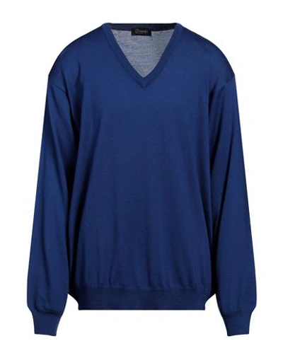 Drumohr Man Sweater Blue Size 38 Merino Wool In Blue