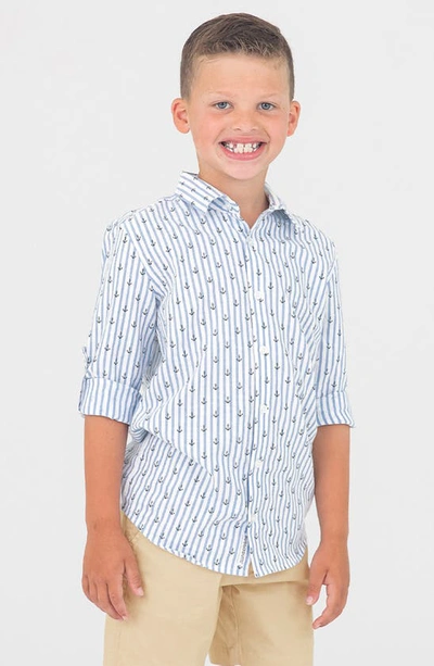 Ruggedbutts Anchors Stripe Button-up Shirt In White