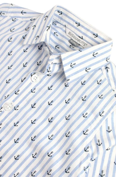 Ruggedbutts Anchors Stripe Button-up Shirt In White