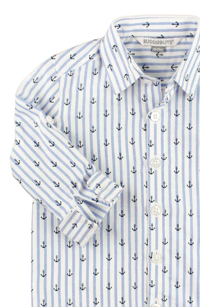 Ruggedbutts Anchors Stripe Button-up Shirt In White