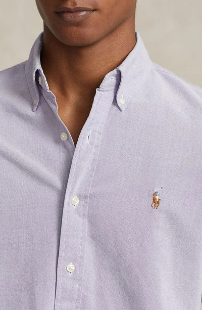 Shop Polo Ralph Lauren Contrast Trim Cotton Oxford Button–down Shirt In Thistle